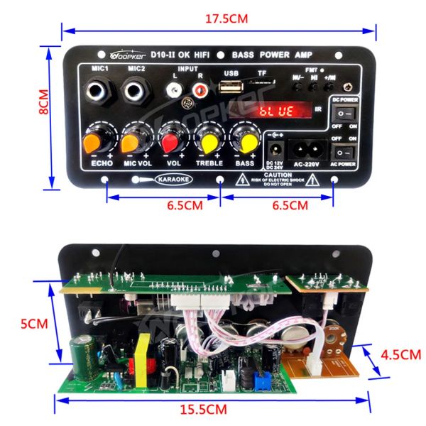 Woopker D10-II Amplificateur Audio Board Digital Bluetooth AMP Module 30-120W pour 4 ohm haut-parleur 110V-220V 12V / 24V avec écran LED