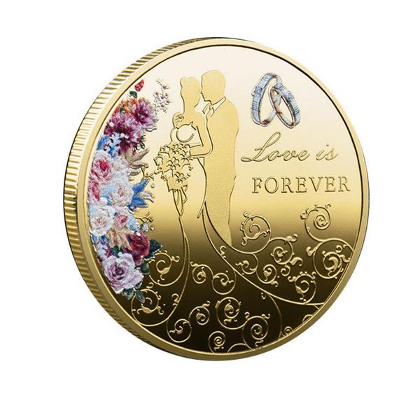 Mots d'amour pièces de monnaie faveur de fête jeton de poche porte-bonheur plaqué 24K mariage saint valentin romance couple collection cadeaux d'art pièce souvenir avec étui