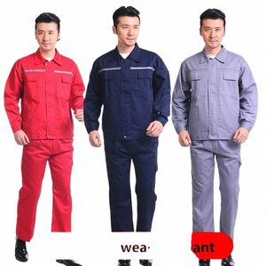 Vêtements de travail Ensembles Hommes Femmes Veste réfléchissante + pantalon résistant à l'usure Machine Réparateurs Atelier Salopette Ingénieur Travail Uniforme L9Gd #