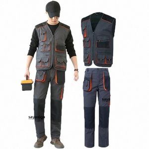 Vêtements de travail Gilet de travail Pantalon cargo multi-poches Atelier Mécanicien Réparateur Uniforme Pantalon de travailleur Genouillères Gilet de pêche D1l8 #