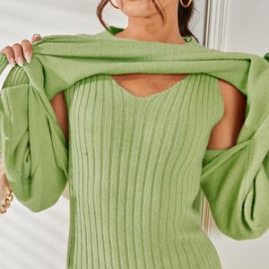 Robes de travail 2022 automne hiver femmes tricot survêtement solide 2 pièces ensembles pull pull et robe tricotée chaud