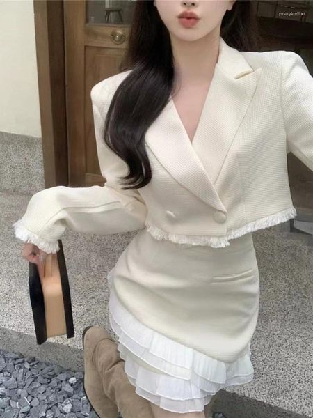 Robes de travail 2023 Automne Jupe élégante 2 pièces Ensemble Femmes Soirée Slim Y2k Cardigan Bureau Dame Casual Mini Mode Coréenne Chic