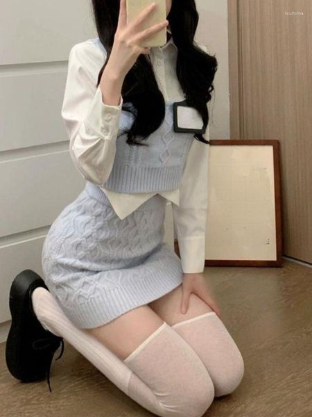 Robes de travail 2023 Automne Jupe 3 Pièces Ensemble Bureau Dame Chemise Décontractée Femmes Soirée Mini Slim Élégant Gilet Mode Coréenne Chic