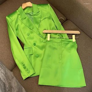 Robes de travail 2023 automne vêtements pour femmes de haute qualité étoile Satin Double boutonnage costume veste taille haute jupe deux pièces
