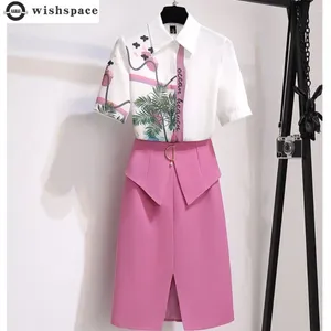 Werkjurken 2023 Koreaanse stijl bedrukt chiffon overhemd slim fit jurk tweedelige elegante damesset zomeroutfits trainingspak