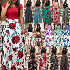 Femmes imprimer couture fleur décontracté longue robe de soirée Vestidos moulante élégante Sexy Femme Maxi robe Femme