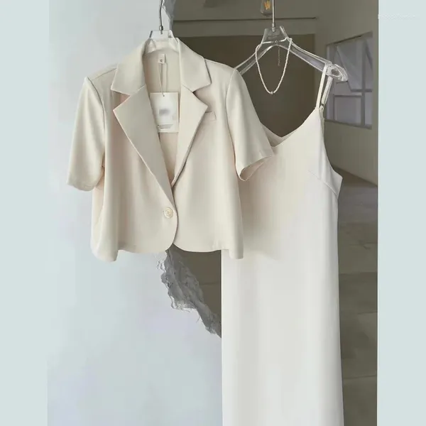 Vestidos de trabajo 2023 Primavera Verano Traje Chaqueta Vestido de dos piezas Blazers elegantes para mujer Conjunto de falda larga Oficina femenina Ropa profesional Corea