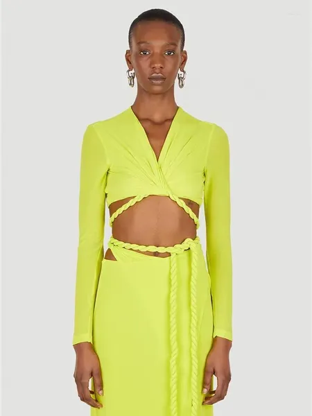 Vestidos de trabajo 2023 Streetwear Elegante 2 Conjuntos de vestidos de dos piezas Faldas Manga larga Vendaje Crop Tops a juego Maxi Amarillo Trajes negros