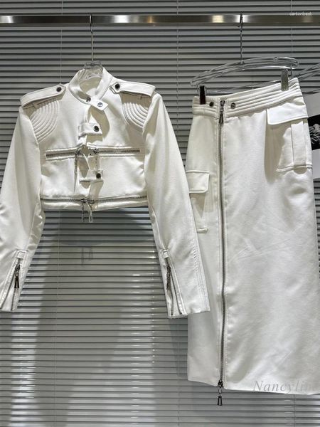 Robes de travail 2024 Automne Cool Street sets Niche Zipper Leather Patchwork épaule PAPTWOW PADPER