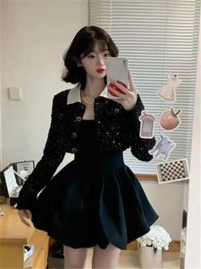 Werk Jurken 2024 Herfst Elegante 2 Stuk Jurk Set Vrouwen Casual Kantoor Dame Korte Jas Y2k Slanke Mini Koreaanse Vintage Suits Chic