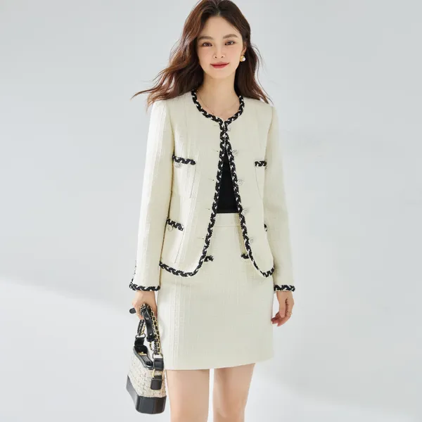 Vestidos de trabajo 2024 Autumn Fragant Style Style Tweed Coat 15366a Falda de longitud media 15423