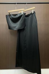 Robes de travail 2024 B/C, Style printemps et été, jupe longue enveloppée sur la poitrine, combinaison sensorielle noire à l'acide acétique pour femmes