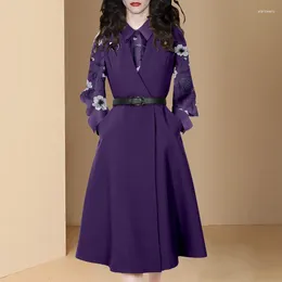 Robes de travail 2024 dames européennes violet 2 pièces robe costume: imprimé fleuri femmes chemise tunique longue gilet avec ceinture deux pièces ensemble