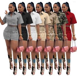 Werkjurken 2024 rok tweedelig set vrouwen print camouflage jas jas jurk bijpassende streetwear tracksuit 2 pc's kleding voor