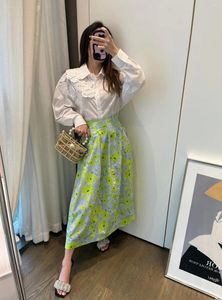 Werk Jurken 2024 Lente Zomer Luxe Vrouwen Mode Witte Bloem Katoenen Shirt Blouse Met Midi Rok Past Sets Voor Vrouwelijke Gdnz 2.28