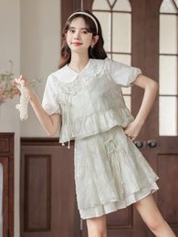 Robes de travail 2024 Sense de conception chinois d'été Signifie de la jupe de chemise à trois pièces Sweet Vestidos Cortos de Fiesta