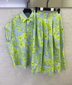 Werkjurken 2024ss Summer Fashion Women Flower Prints katoen losse shirt blouse met midi rokpakken voor vrouwelijke tutu