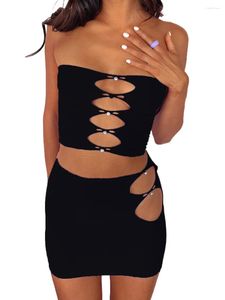 Werkjurken 2 stks sexy uitgesneden bodycon set vrouwen strapless buis tops mini rokken outfits zomer streetwear