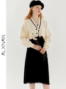 Robes de travail ALXNAN mode contraste col en v pull robe à bretelles costume 2 pièces 2024 décontracté femme court tricot haut vendu séparément TM00703