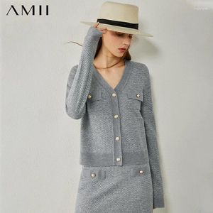 Werkjurken amii minimalisme herfst vrouw tops mode pullover vneck single-breasted tweed jas hoge taille aline dames rok 12040763