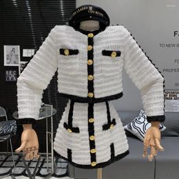 Robes de travail Automne Mode Casual Deux Pièces Ensemble Femmes Veste À Manches Longues Manteau Jupe Costumes Coréen Élégant Petit Parfum Tenues