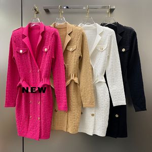 Werkjurken herfst nieuwe dames luxe mode gelegenheid ontwerper lange mouw met dubbele borsten met dubbele breien mini jurk 4 kleur