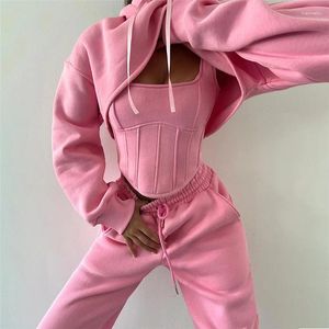 Werkjurken Herfst Winter Hooded Sweater met hangende riemen Kleine tank Taile panty's Three Pally Set for Women S Casual