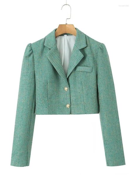 Robes de travail automne hiver dames doré simple boutonnage vert blazer en laine avec jupes femmes 2024 mode taille haute demi-jupe veste