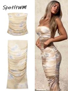 Werkjurken Backless Strapless Tube Tops Geplooide Midi Rokken Pakken Sexy Skinny Gedrapeerde Rok Tweedelige Set 2023 Vrouwen Zomer Chic