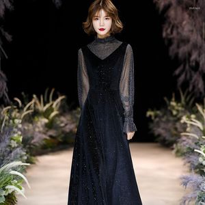 Werk jurken banket avondjurk vrouwelijke zwarte 2023 -stijl kan meestal gastheer simple en gulle show dun dragen