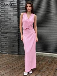 Robes de travail Bclout Elegant Pink Long Skirts Sets 2 Pieces Fonds Fashion V-Neck Office Lady Sexy Tops Automne Party Slit Straitement Costumes