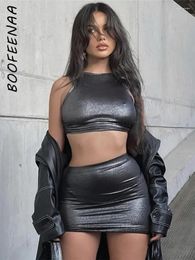 Werkjurken boofeenaaa sexy metallic tweedelig roksets alle zwarte slechteriken outfits voor vrouwen 2024 mode miami nachtclub jurk c96-bi18