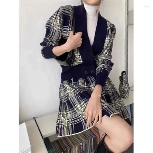 Robes de travail Bulochova Fashion Plaid en tricot de jupe en tricot