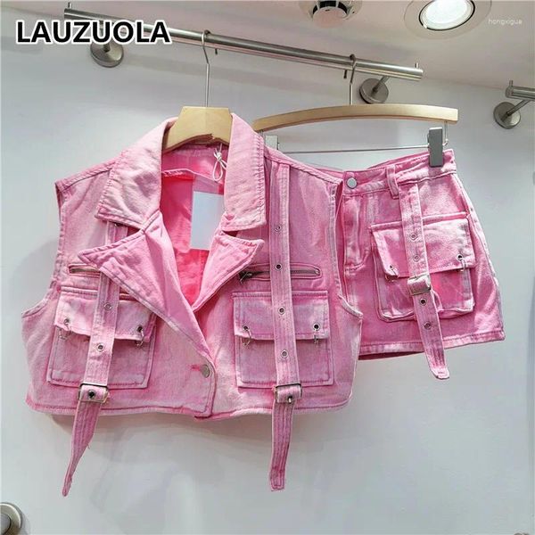 Robes de travail Robes décontractées multiples poches cargo rose jupe de combinaison tenues 2024 Fashion d'été Elegant 2 pièces Femmes VIET JURTS MATCHING SET
