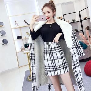 Robes de travail Bureau décontracté Femmes Two Piece Setfits 2024 Automne Long Plaid Jacket Mabe High Waist Mini Jirt Suit Lady Elegant