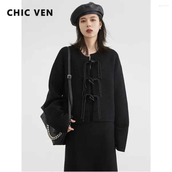 Robes de travail Chic Ven Femmes Sweater chinois Frog Bouton Femme Mateau Straight Knited Long Jupe Mescules Cardigan Spring Automne 2024