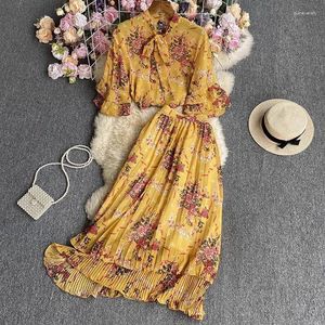 Werkjurken Chiffon Floral Short Sheeves Shirt Rok Tweedelige set voor vrouwen 2024 Fashion Bow Collar Tops Elegant Gedrukte outfits Z2304