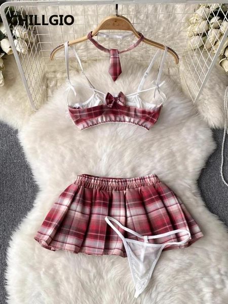 Robes de travail CHILLGIO femmes Sexy jupe à carreaux costumes japon Style Preppy érotique JK uniforme mode une ligne jupes plissées pyjamas soutien-gorge bref ensembles