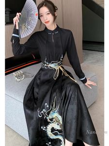 Robes de travail chemise bouton nœud chinois assorti la jupe à face de cheval combinaison de printemps d'hiver pour femmes quotidiennes améliorées Hanfu