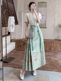 Werkjurken Chinese stijl 2-delige sets korte mouw top high sense rokje rok vrouwen petite kleding zomer set 2024 outfits