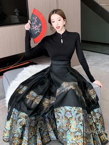 Robes de travail Style chinois jupe visage de cheval costume femmes taille haute recadrée Petite femme vêtements quotidiens 2024 printemps dames tenues