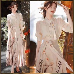 Vestidos de trabajo Vestido de mujer de estilo chino Hanfu mejorado Chica retro adelgazante Falda de caballo clásica Traje fino de verano Conjuntos de Jupes