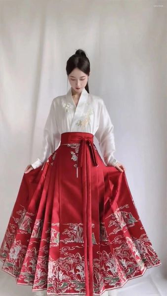 Robes de travail Costumes de jupe féminin de style chinois pour les chemises blanches à manches longues en V Spring Summer