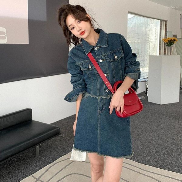 Robes de travail Denim Veste et jupe Deux pièces Ensemble 2023 Printemps Été Femmes Streetwear Vintage Hip Hop Slim Casual Manteau Court Outfit Fille