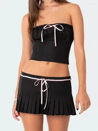 Werkjurken Doury 2 stuks vrouwelijke rokken sets strapless backless buis tops met lage taille korte mini geplooide zomer outfits 2024