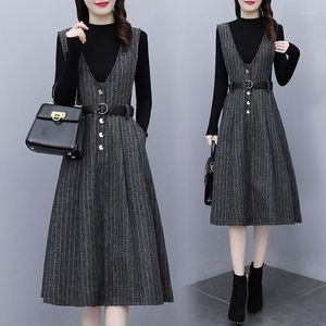 Werkjurken kleding sets vrouwen chique mode elegante kantoor dame outfits 2 -delige Koreaanse herfst eenvoudige vrouwelijke wollen vestido mujer e459