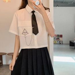 Vestidos de trabajo EBAIHUI Preppy Style Uniform Set JK Top corto Camisa de mujer con corbata Falda plisada Moda Casual