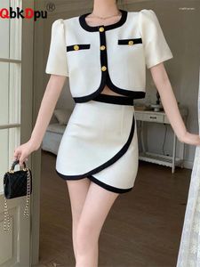 Robes de travail élégantes 2 pièces sets Femmes Summer O-Neck à manches courtes à manches courtes Cardigan Tops conjuntos coréen High Wiston Slim Jirt
