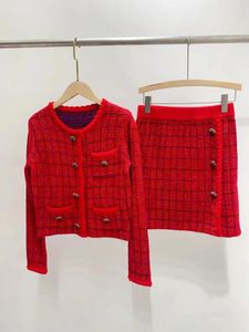 Werkjurken Elegant Fashion Autumn Winter Forens Pak Red Red Long Sleeve gebreide vest bovenste halve rok