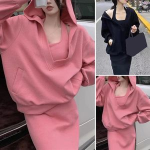 Robes de travail élégants robes maxi combinaison sweat à capuche pour femmes en V